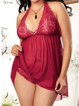 Plus Size Women Sexy Lingerie Lace Babydoll Porno Sex Underwear Dress Transparent Haltter Erotic Lingerie Sexy Exotic Costumes
