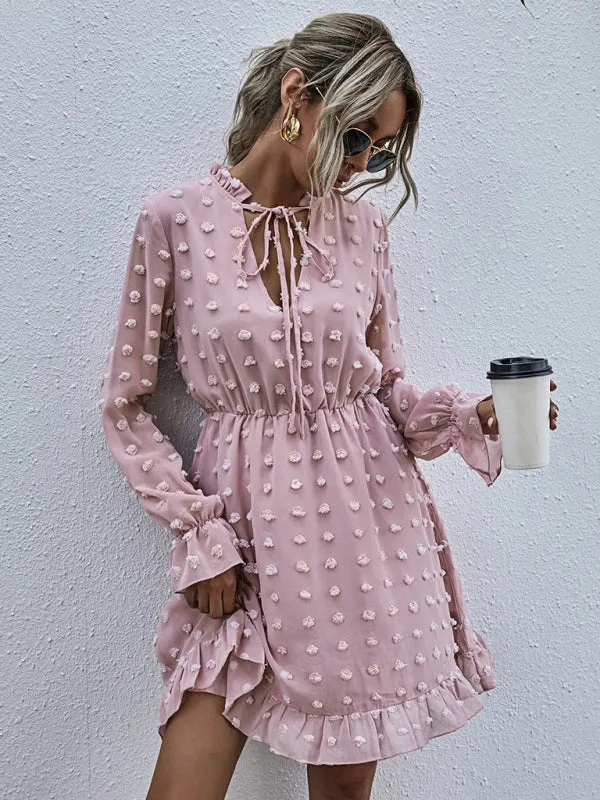 Polka Dot Jacquard Long Sleeve Dress  Chic & Flowy