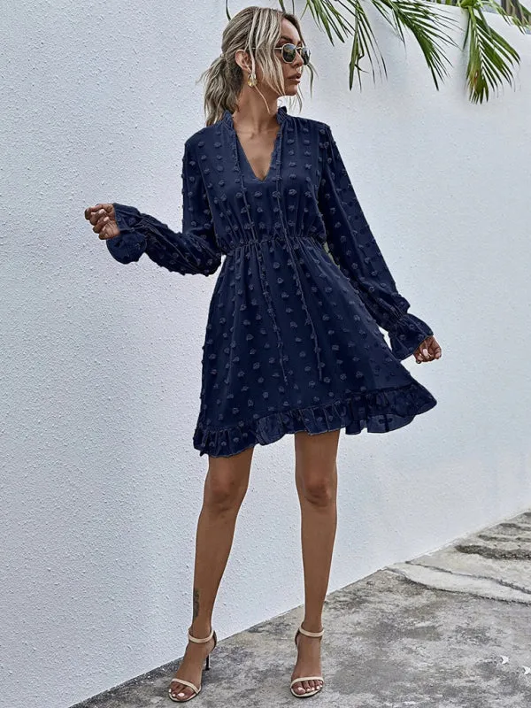 Polka Dot Jacquard Long Sleeve Dress  Chic & Flowy