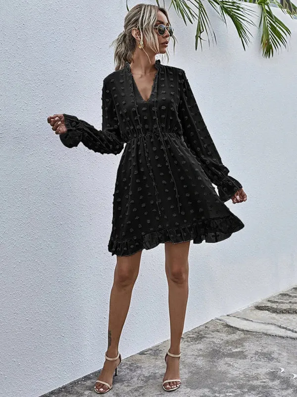 Polka Dot Jacquard Long Sleeve Dress  Chic & Flowy