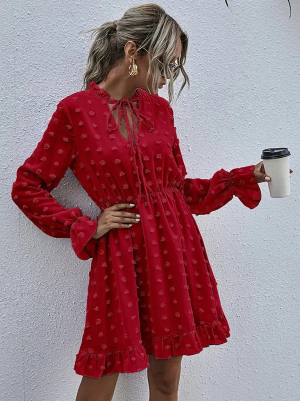 Polka Dot Jacquard Long Sleeve Dress  Chic & Flowy