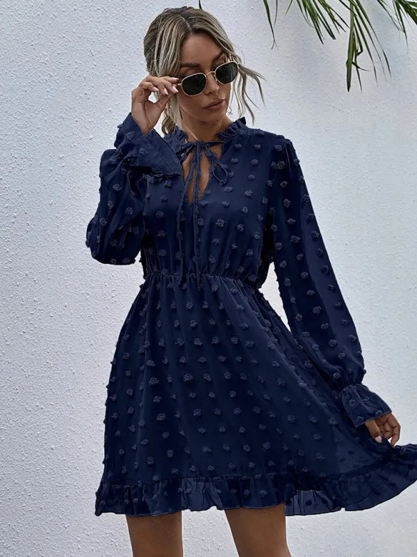 Polka Dot Jacquard Long Sleeve Dress  Chic & Flowy