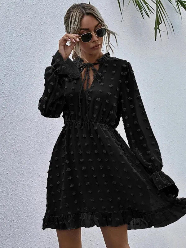 Polka Dot Jacquard Long Sleeve Dress  Chic & Flowy