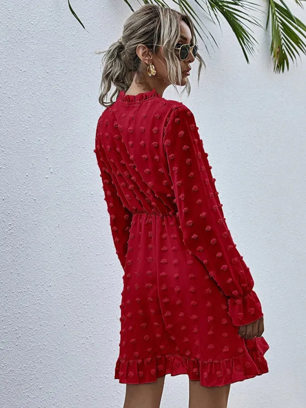 Polka Dot Jacquard Long Sleeve Dress  Chic & Flowy