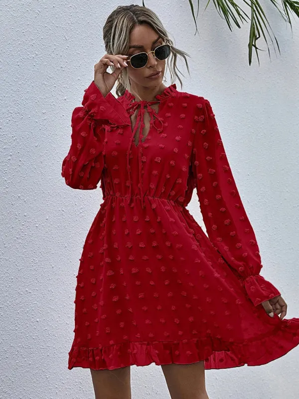 Polka Dot Jacquard Long Sleeve Dress  Chic & Flowy