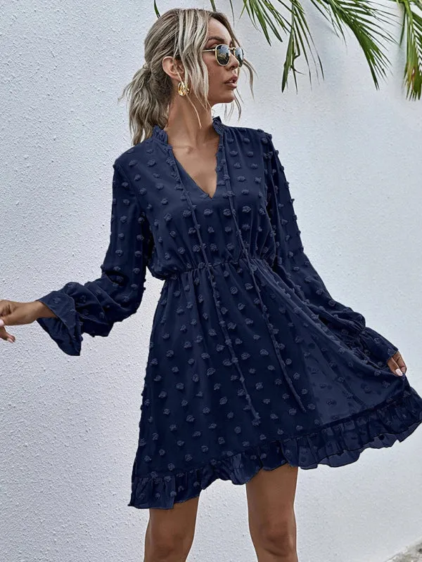 Polka Dot Jacquard Long Sleeve Dress  Chic & Flowy