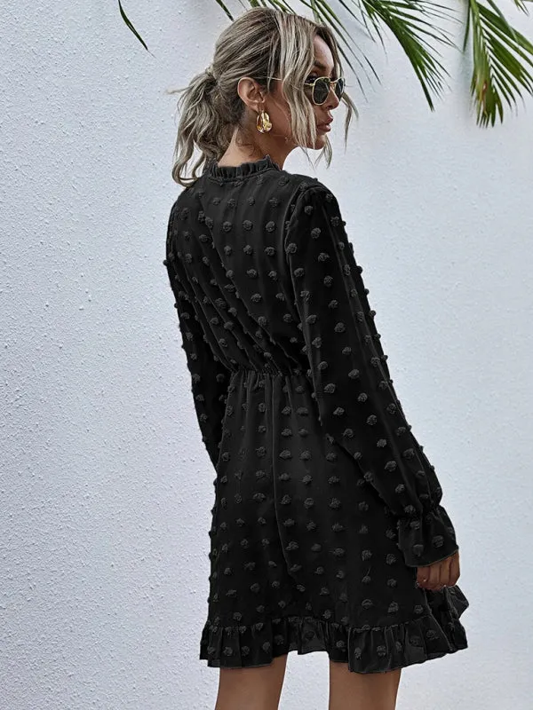 Polka Dot Jacquard Long Sleeve Dress  Chic & Flowy