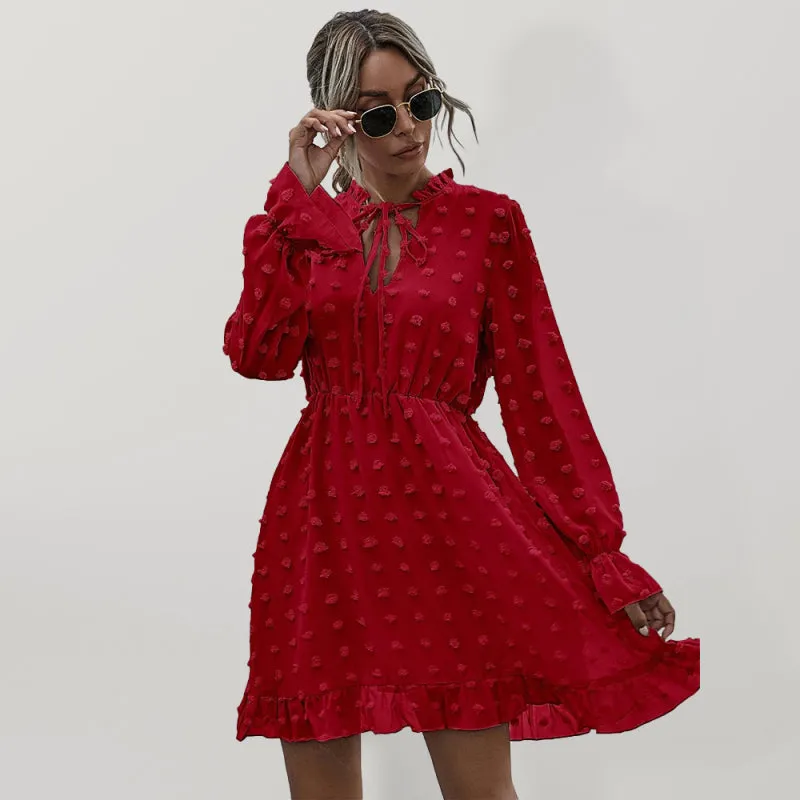 Polka Dot Jacquard Long Sleeve Dress  Chic & Flowy