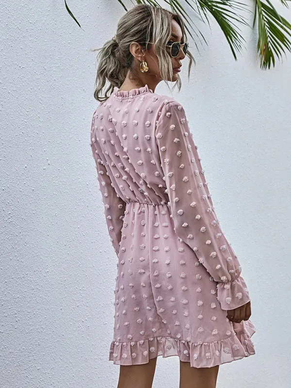Polka Dot Jacquard Long Sleeve Dress  Chic & Flowy