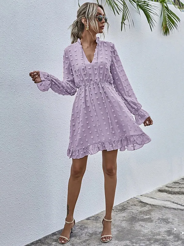 Polka Dot Jacquard Long Sleeve Dress  Chic & Flowy