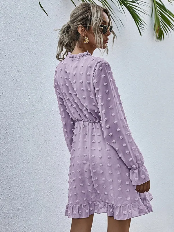 Polka Dot Jacquard Long Sleeve Dress  Chic & Flowy