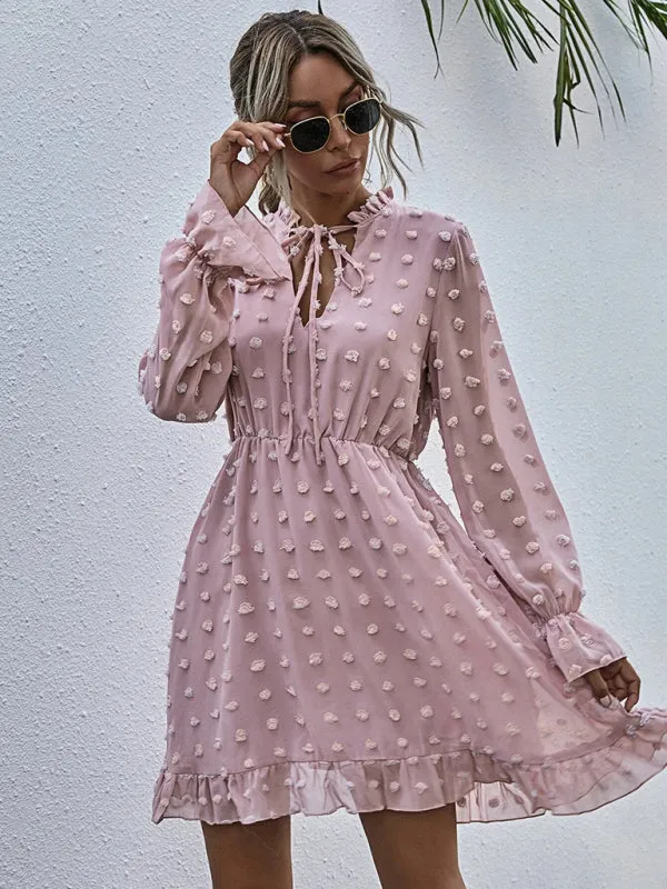 Polka Dot Jacquard Long Sleeve Dress  Chic & Flowy