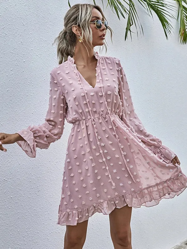 Polka Dot Jacquard Long Sleeve Dress  Chic & Flowy