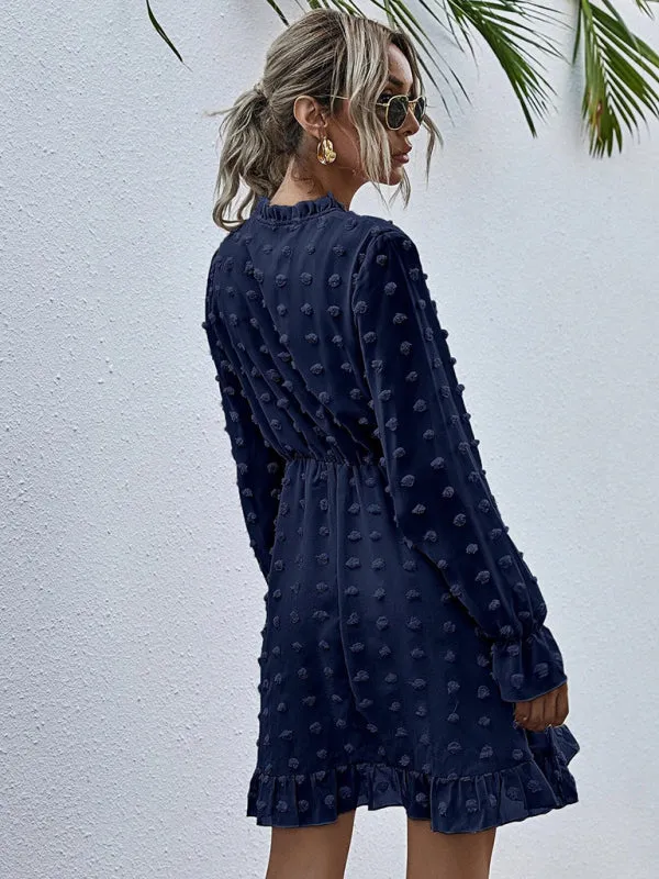 Polka Dot Jacquard Long Sleeve Dress  Chic & Flowy