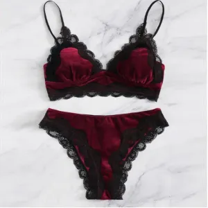 Sexy High Waist Panties Soft Trim lingerie Set Fashion Women Velvet Bralette Underwear Push Up Brassiere Bra set Lingerie 2Pcs