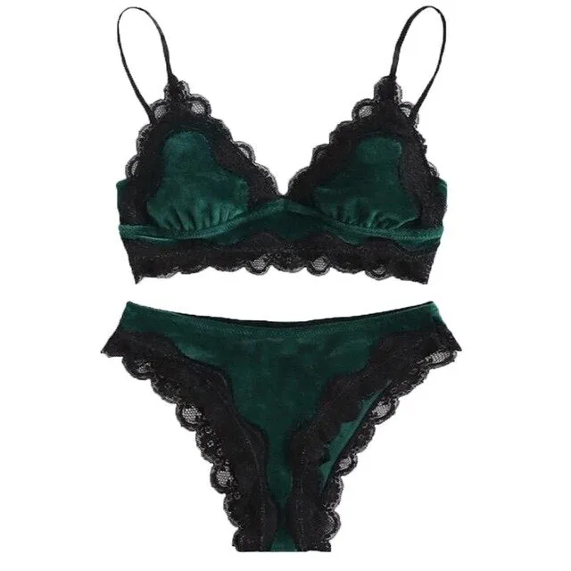 Sexy High Waist Panties Soft Trim lingerie Set Fashion Women Velvet Bralette Underwear Push Up Brassiere Bra set Lingerie 2Pcs
