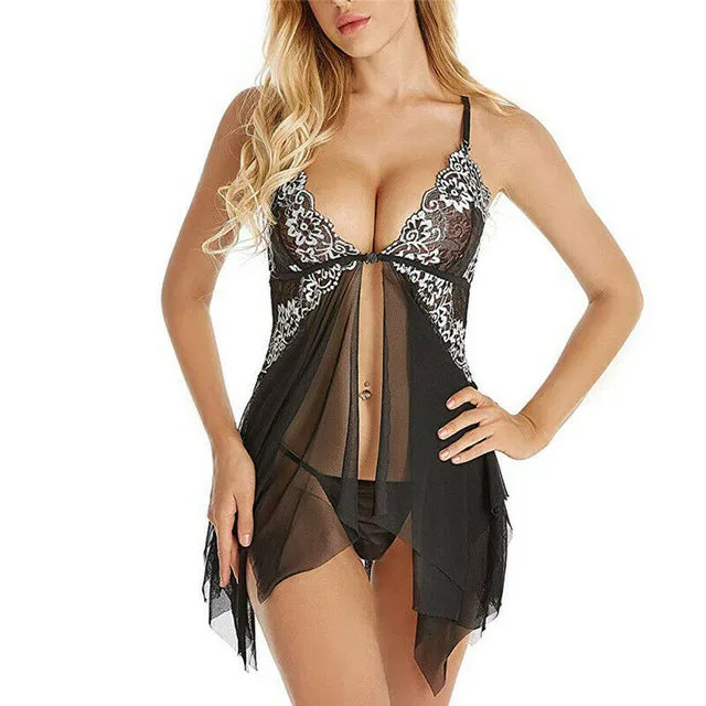 Sexy Lingerie Women Mesh Floral G-string Pajama Erotic underwear Transparent temptation Nightdress/Sleepwear/Costumes Babydoll