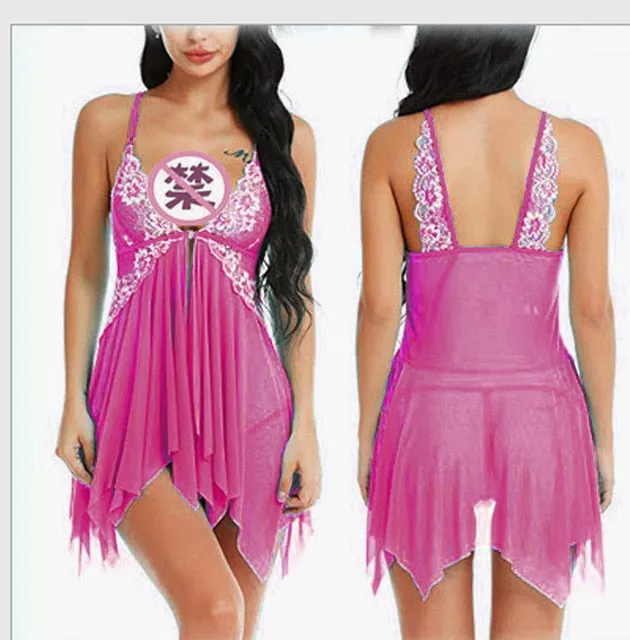 Sexy Lingerie Women Mesh Floral G-string Pajama Erotic underwear Transparent temptation Nightdress/Sleepwear/Costumes Babydoll