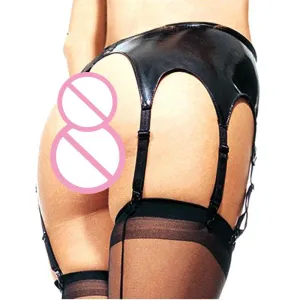 Sexy PU-Leather 6 strap Garter Belt   g string sexy Lingerie Synthetic Leather Suspender For Stocking