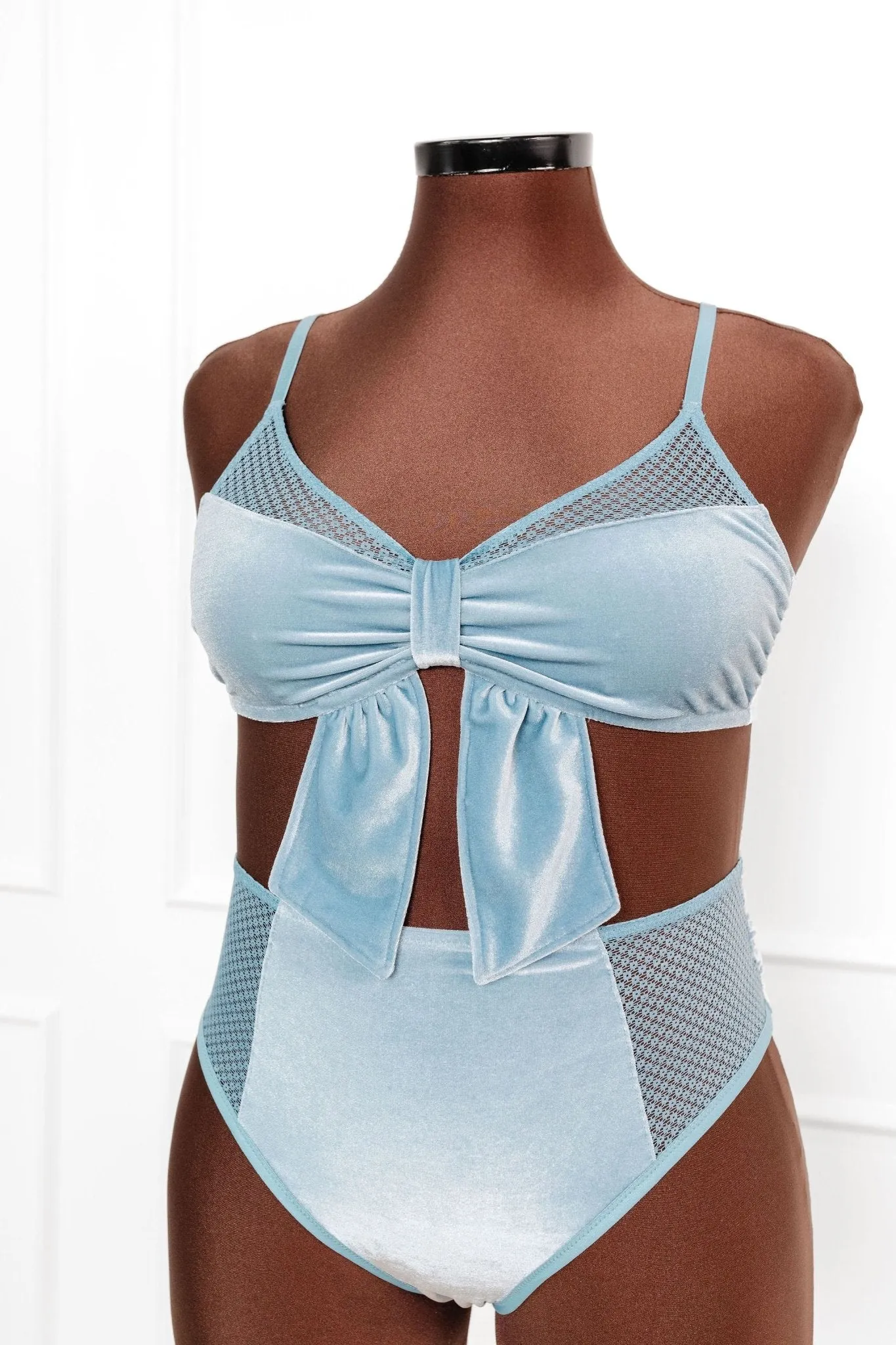 Velvet Bow Bralette - Frost Blue