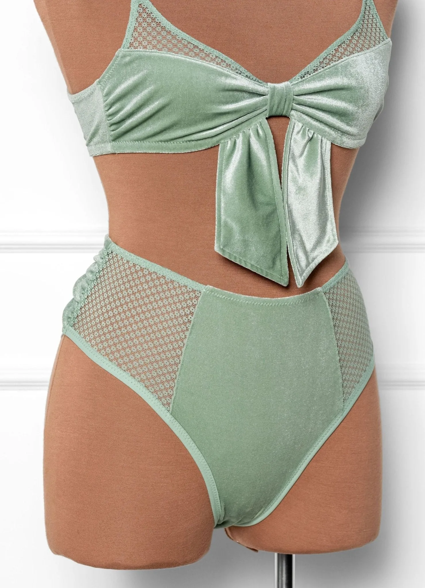 Velvet Bow Bralette - Misty Jade