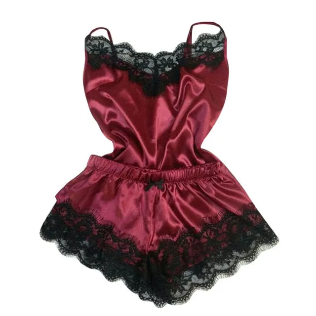 Women Clothes Healthy Fashion Simple Home Wear Sets Sexy Lace Sleepwear Lingerie Babydoll Nightwear Satin Cami Top femme 2019