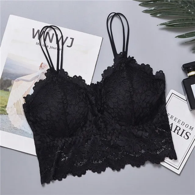 Women Lace Floral Bralette Bra Sexy Lingerie Lace Bra Crop Tops Camis Female Top NS