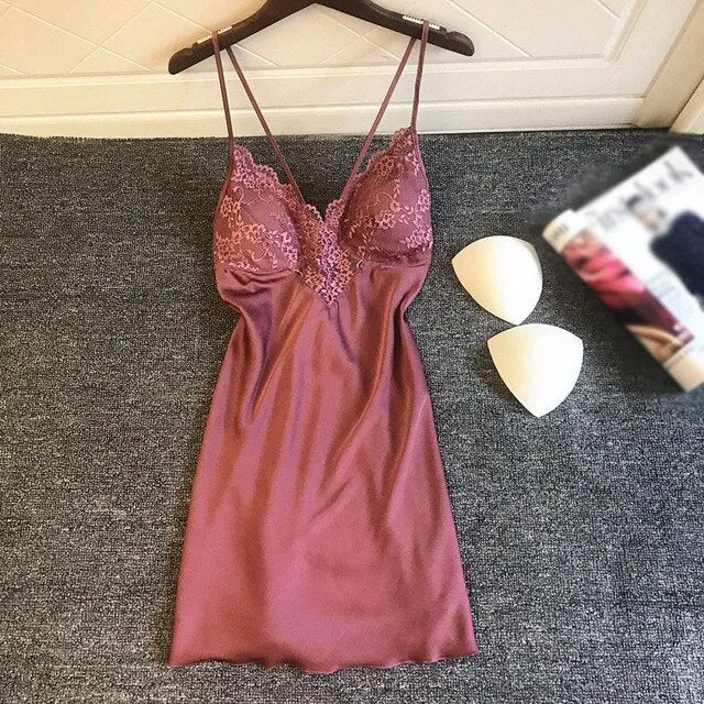 Women Nightgowns Sleepshirt Silk Sleepwear Night Dress Ladie Satin Sexy Lingerie Nightshirts Sleep Lounge