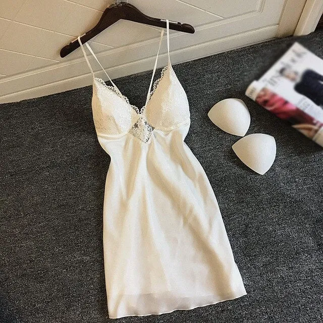 Women Nightgowns Sleepshirt Silk Sleepwear Night Dress Ladie Satin Sexy Lingerie Nightshirts Sleep Lounge