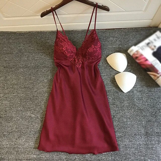 Women Nightgowns Sleepshirt Silk Sleepwear Night Dress Ladie Satin Sexy Lingerie Nightshirts Sleep Lounge