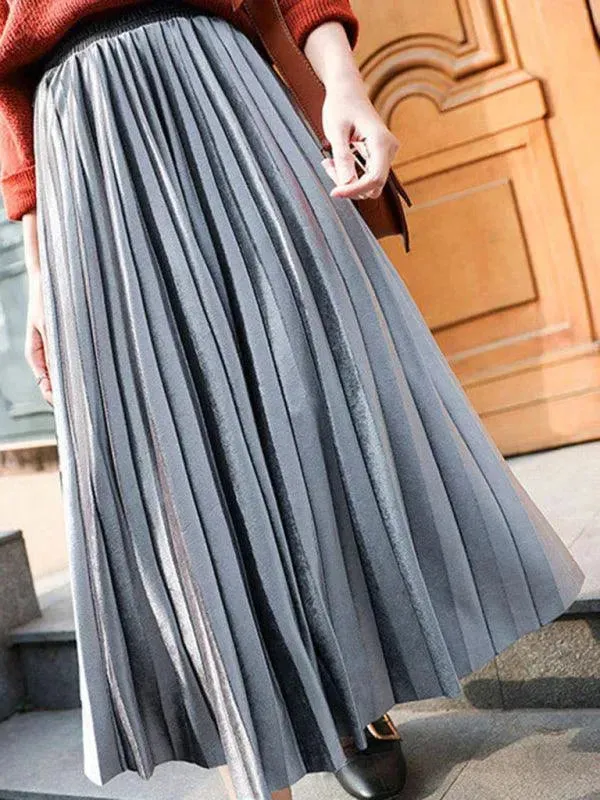 Women Pleated Plisse Skirt With Wide Hem