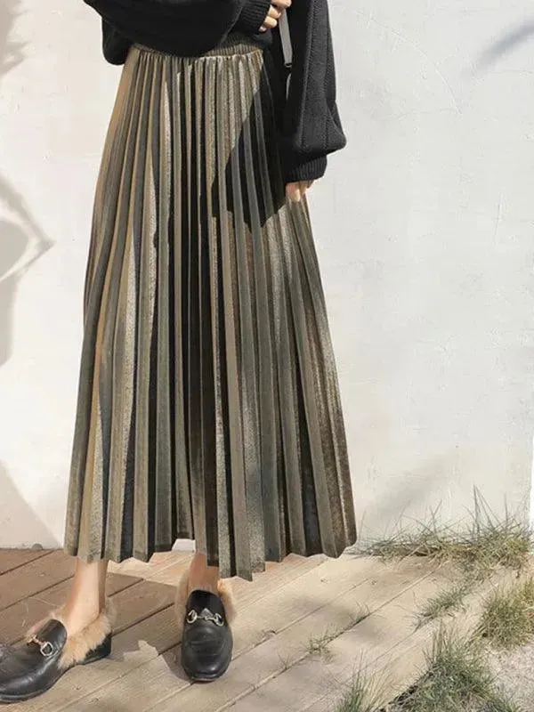 Women Pleated Plisse Skirt With Wide Hem