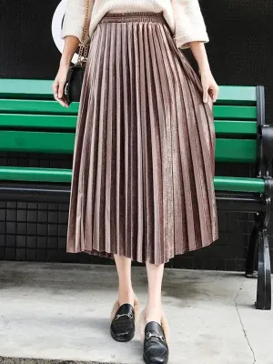 Women Pleated Plisse Skirt With Wide Hem