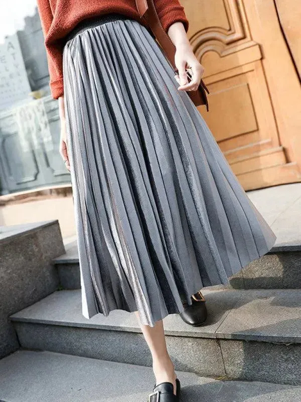 Women Pleated Plisse Skirt With Wide Hem