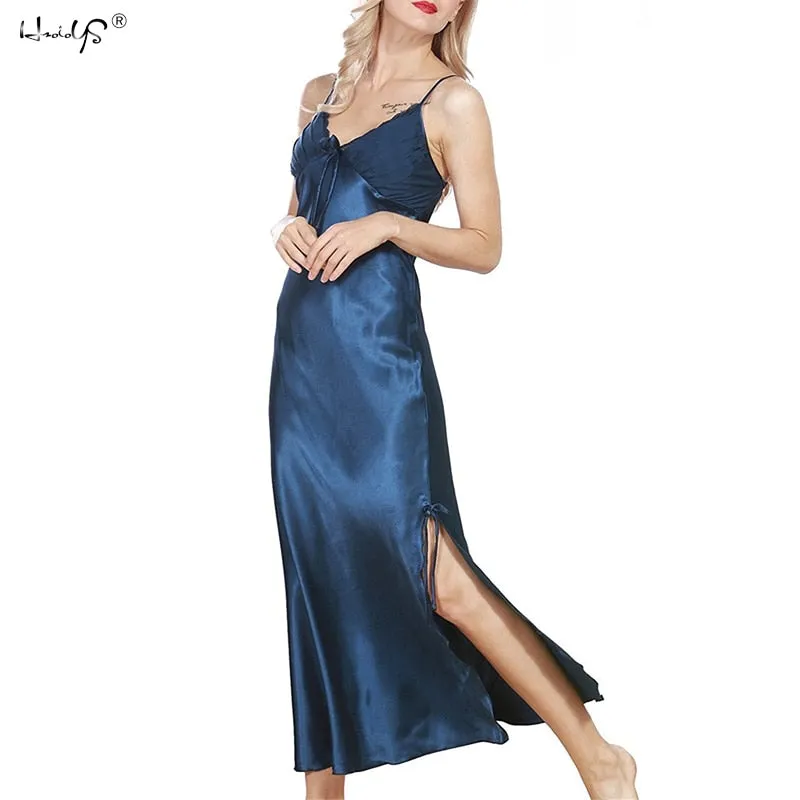 Women Sexy Lingerie  Nightdress Plus Size Lace Nightgown Nightie Negligee Silk Satin Long Nightdress Gecelik Nightwear