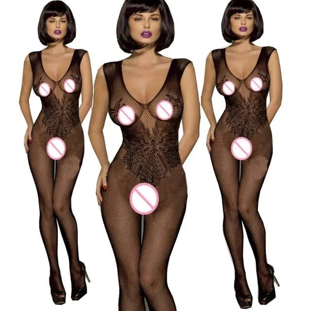 women sexy lingerie Teddies Bodysuits open crotch elasticity mesh body stockings Erotic lingerie porno sexy underwear costumes