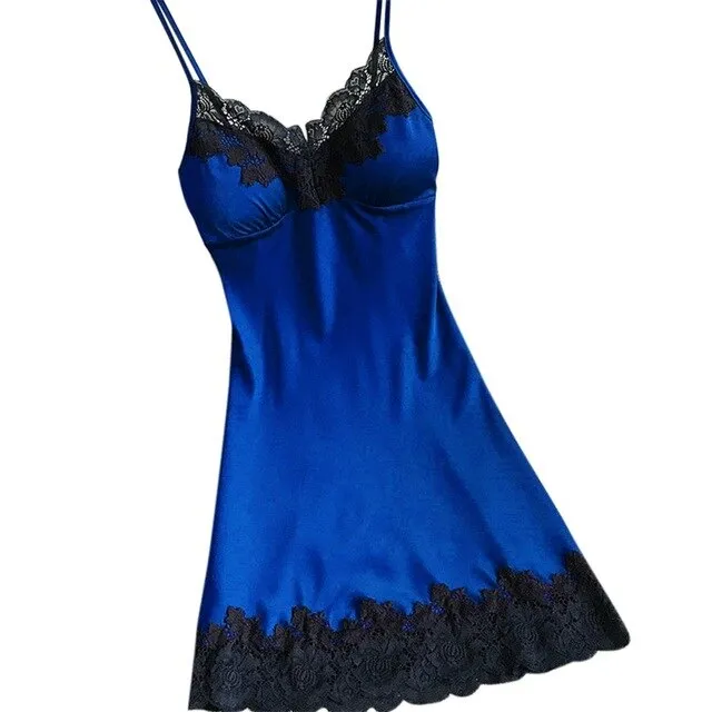 Women Sleepwear Silk Satin Lace Robe Dress Babydoll Nightdress Ladies Sexy Lingerie Nightgown Dresses Sleepshirts Homewear *X