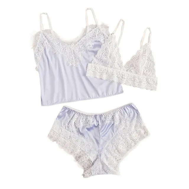 women summer 2019 Sexy Lace Lingerie Bra Tops Underwear Set Cut-Out Sleepwear female pajamas set mujer nightie home clothes