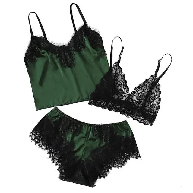women summer 2019 Sexy Lace Lingerie Bra Tops Underwear Set Cut-Out Sleepwear female pajamas set mujer nightie home clothes