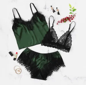 women summer 2019 Sexy Lace Lingerie Bra Tops Underwear Set Cut-Out Sleepwear female pajamas set mujer nightie home clothes