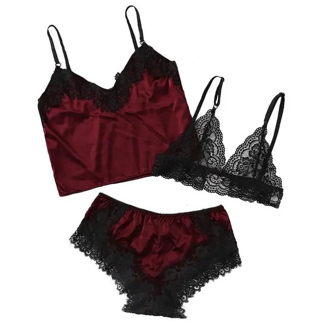 women summer 2019 Sexy Lace Lingerie Bra Tops Underwear Set Cut-Out Sleepwear female pajamas set mujer nightie home clothes