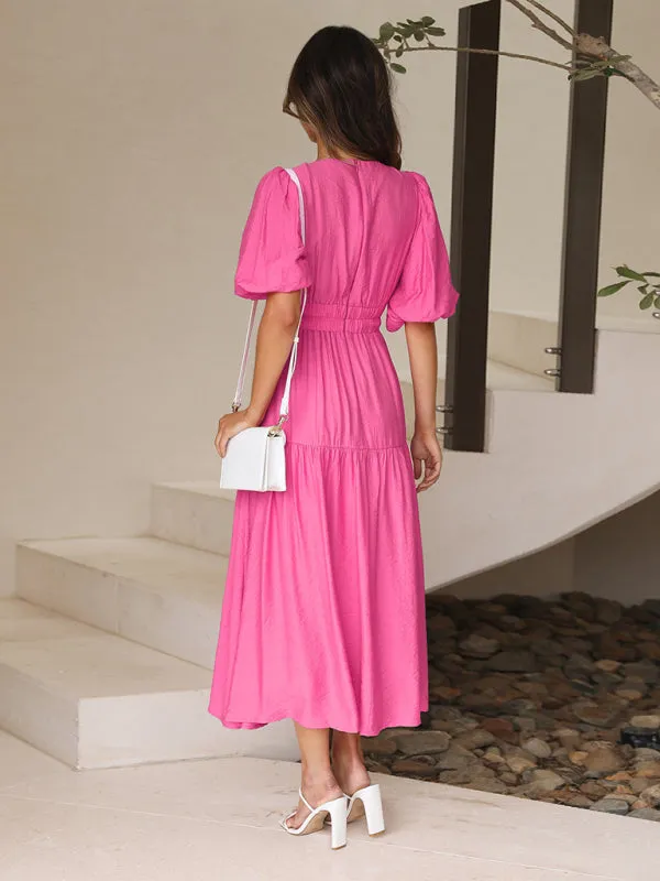 Women's Chic Maxi Dress Puff Sleeves