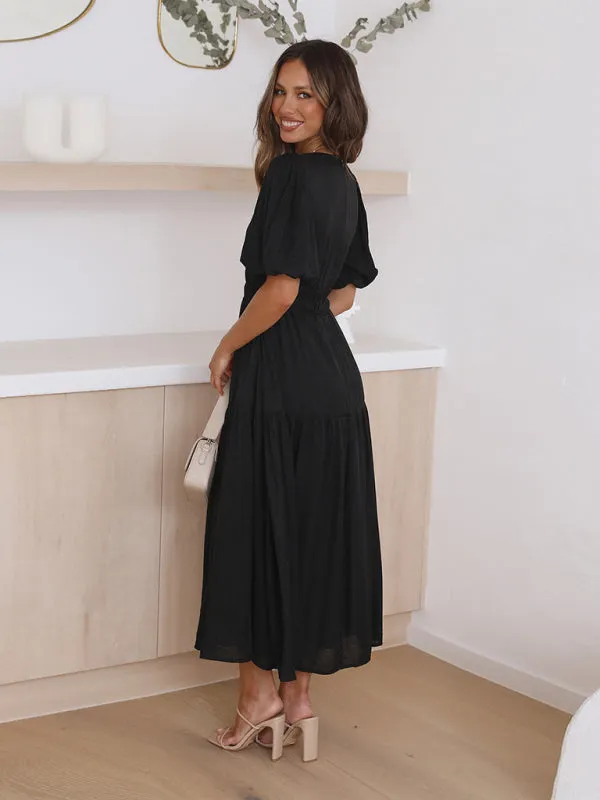 Women's Chic Maxi Dress Puff Sleeves