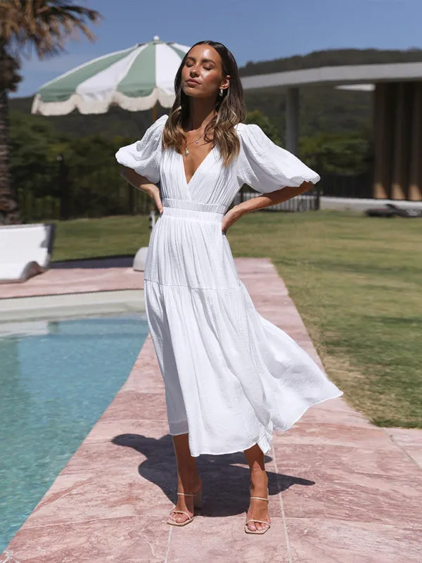 Women's Chic Maxi Dress Puff Sleeves
