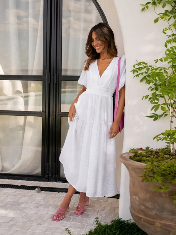 Women's Chic Maxi Dress Puff Sleeves