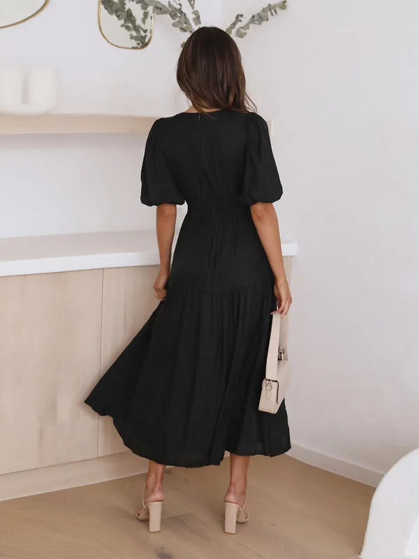 Women's Chic Maxi Dress Puff Sleeves