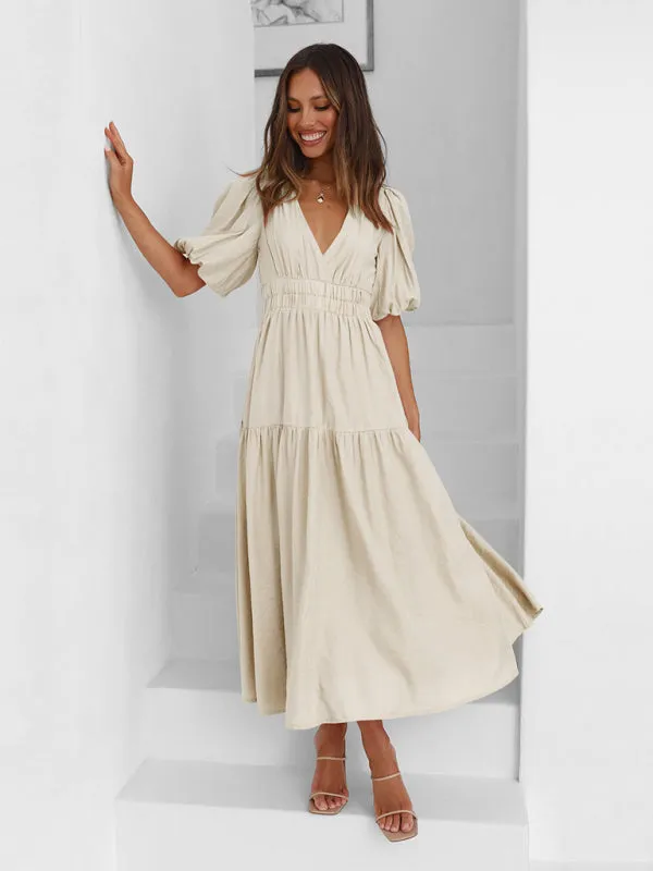 Women's Chic Maxi Dress Puff Sleeves