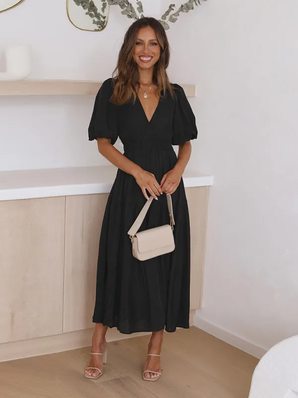 Women's Chic Maxi Dress Puff Sleeves