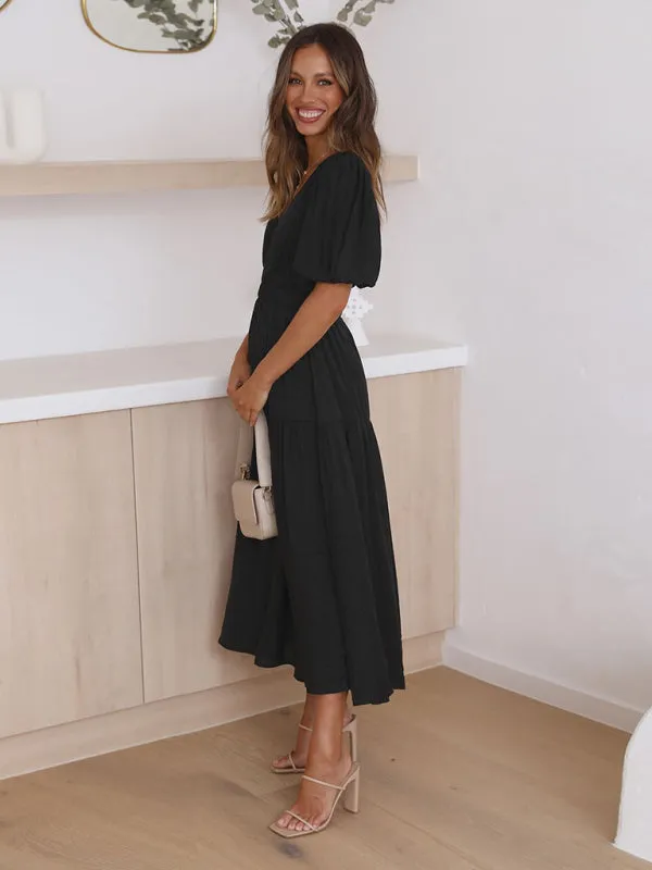 Women's Chic Maxi Dress Puff Sleeves