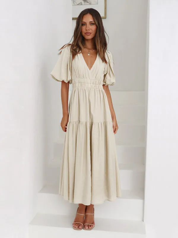 Women's Chic Maxi Dress Puff Sleeves